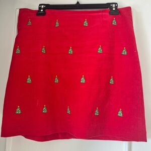 Castaway Red Mini Skirt with Christmas Tree Embroidery